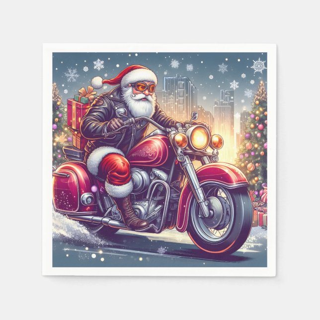 Santa Claus in motorcycle mode Napkin (Front)