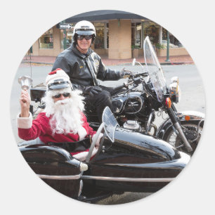 Santa Claus in motorcycle sidecar Classic Round Sticker