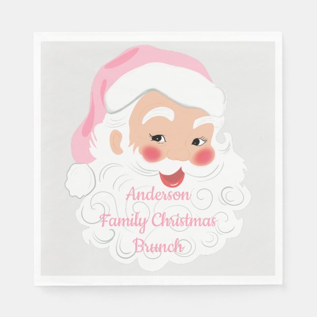 Santa Claus in Pink Hat Vintage Christmas Napkin (Front)