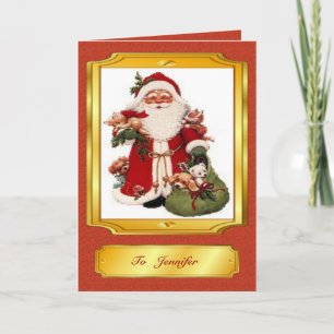 Santa Claus in Red and Golden Christmas Card