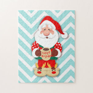 Santa claus in red pajamas holding a mug jigsaw puzzle
