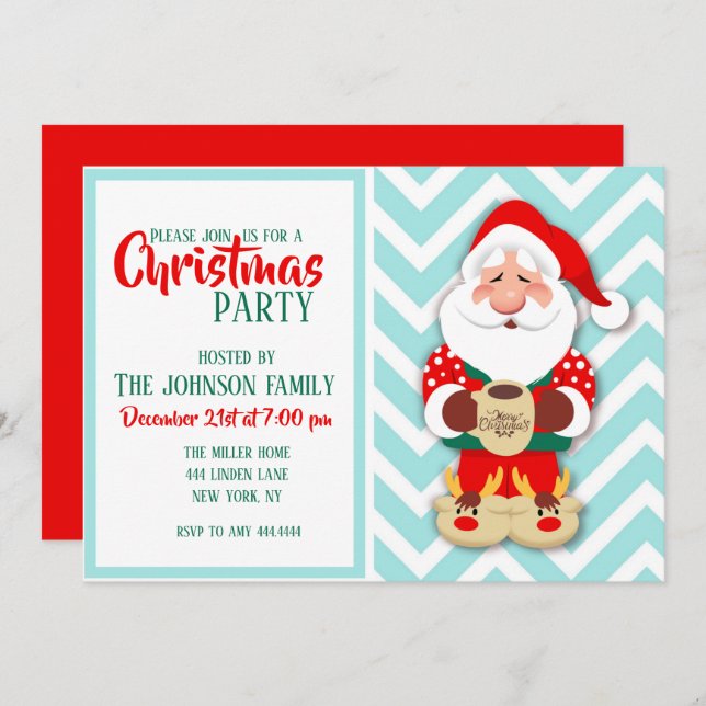 Santa claus in red pyjamas holding a mug         invitation (Front/Back)