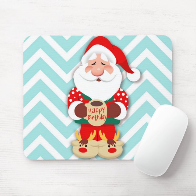 Santa claus in red pyjamas holding a mug mouse mat (With Mouse)