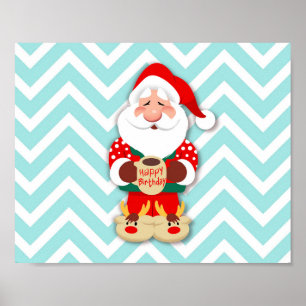 Santa claus in red pyjamas holding a mug poster