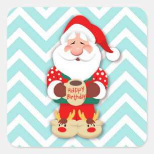 Santa claus in red pyjamas holding a mug square sticker