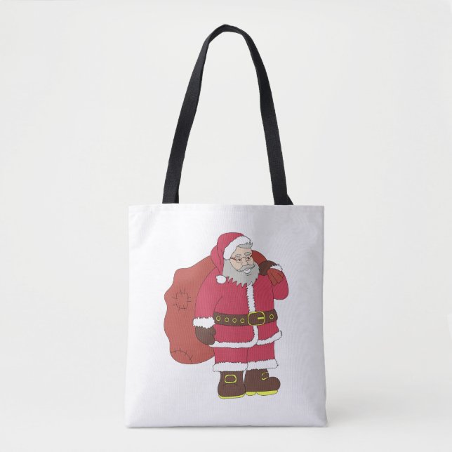 Santa Claus in red with gift bag and eyeglasses  (Front)