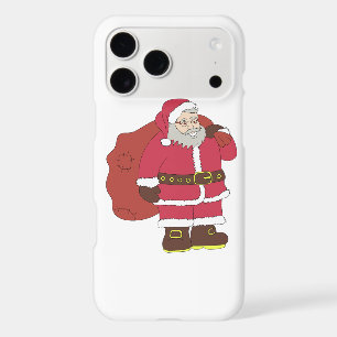Santa Claus in red with gift bag and eyeglasses
