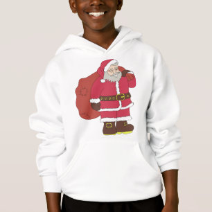 Santa Claus in red with gift bag and eyeglasses