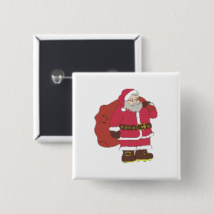 Santa Claus in red with gift bag and eyeglasses 15 Cm Square Badge