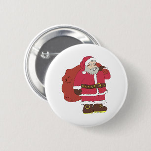 Santa Claus in red with gift bag and eyeglasses 6 Cm Round Badge