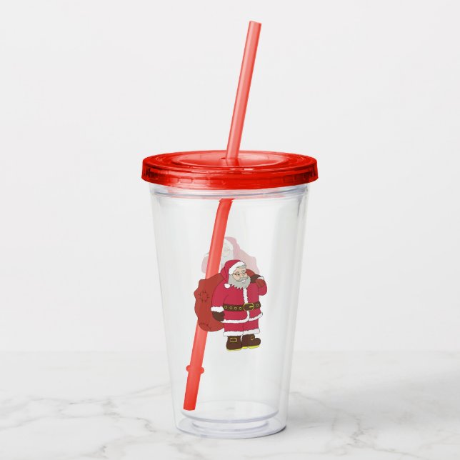 Santa Claus in red with gift bag and eyeglasses  Acrylic Tumbler (Back)