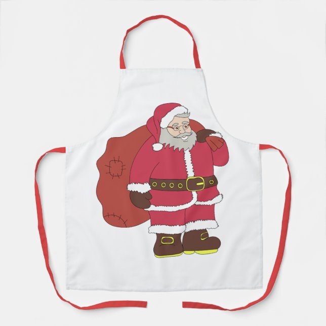 Santa Claus in red with gift bag and eyeglasses  Apron (Front)