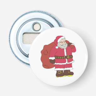 Santa Claus in red with gift bag and eyeglasses  Bottle Opener