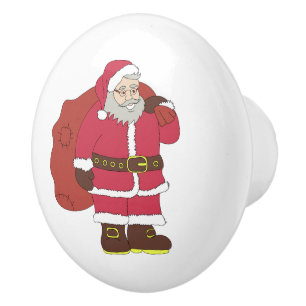 Santa Claus in red with gift bag and eyeglasses Ceramic Knob