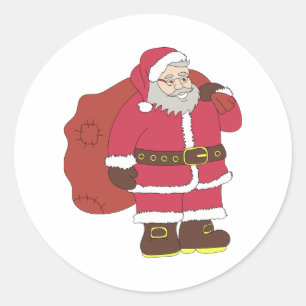 Santa Claus in red with gift bag and eyeglasses Classic Round Sticker