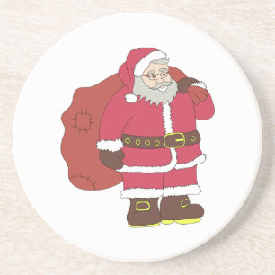 Santa Claus in red with gift bag and eyeglasses Coaster