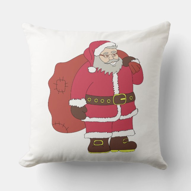 Santa Claus in red with gift bag and eyeglasses  Cushion (Front)