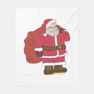 Santa Claus in red with gift bag and eyeglasses  Fleece Blanket