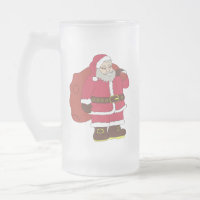 Santa Claus in red with gift bag and eyeglasses  