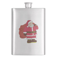 Santa Claus in red with gift bag and eyeglasses