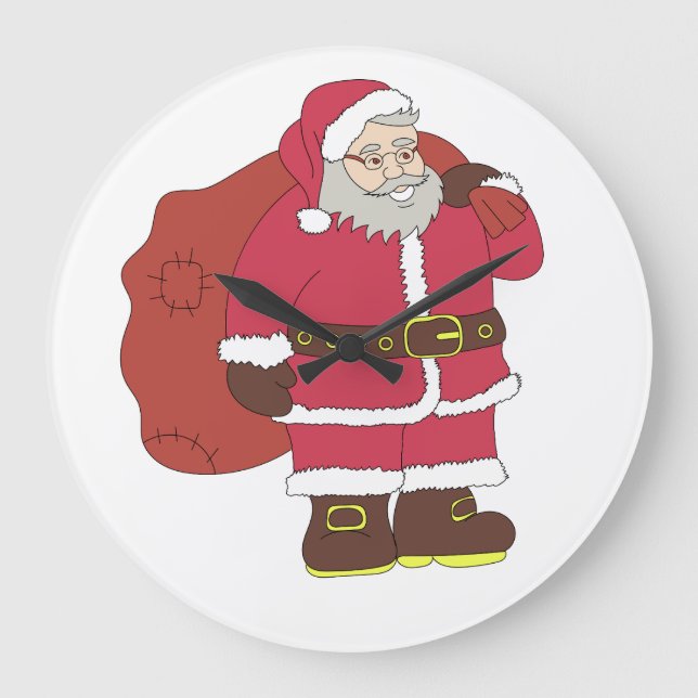 Santa Claus in red with gift bag and eyeglasses  Large Clock (Front)