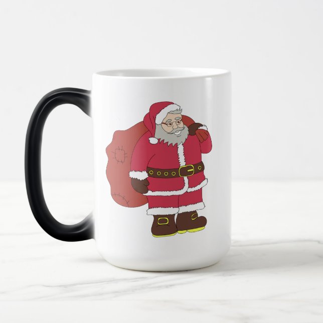 Santa Claus in red with gift bag and eyeglasses   Magic Mug (Left)