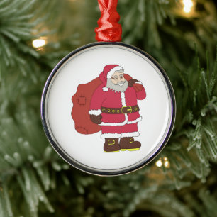 Santa Claus in red with gift bag and eyeglasses  Metal Tree Decoration