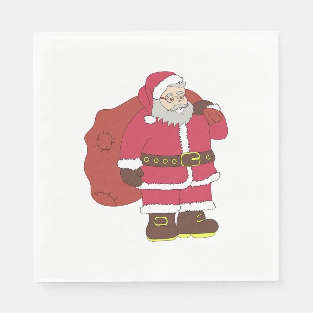 Santa Claus in red with gift bag and eyeglasses  Napkin (Front)