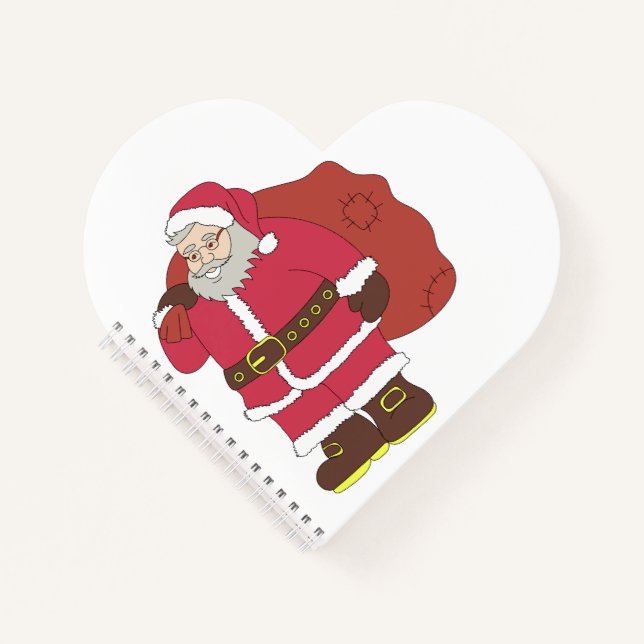 Santa Claus in red with gift bag and eyeglasses  Notebook (Front)