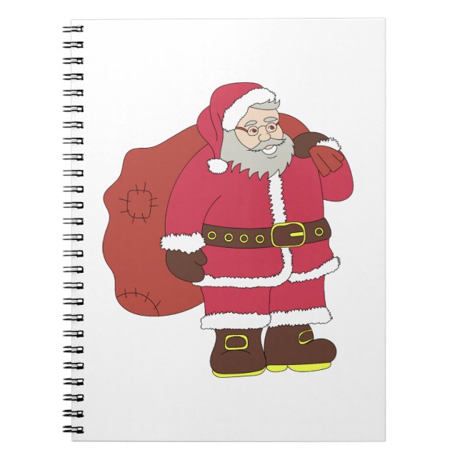 Santa Claus in red with gift bag and eyeglasses  Notebook (Front)