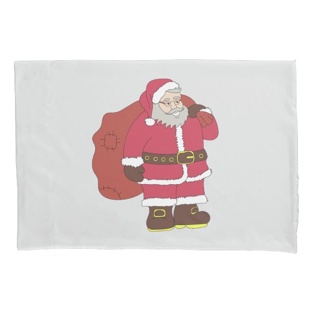 Santa Claus in red with gift bag and eyeglasses  Pillowcase (Front)