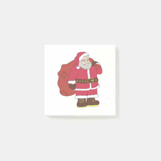 Santa Claus in red with gift bag and eyeglasses  Post-it Notes (Front)