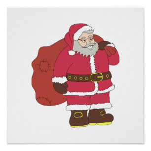 Santa Claus in red with gift bag and eyeglasses  Poster