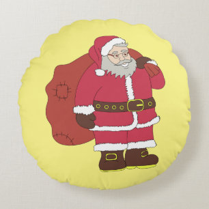 Santa Claus in red with gift bag and eyeglasses  Round Cushion