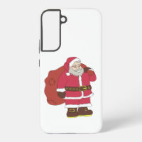 Santa Claus in red with gift bag and eyeglasses