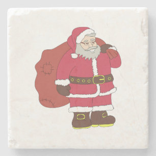 Santa Claus in red with gift bag and eyeglasses Stone Coaster
