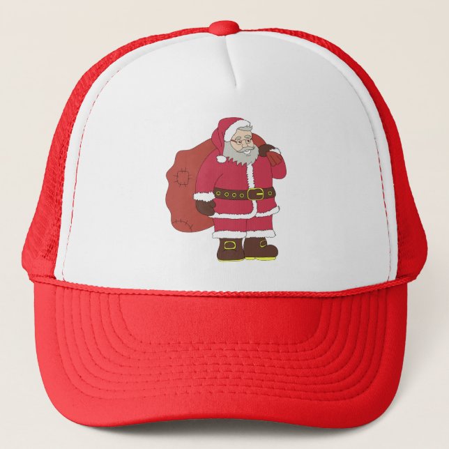 Santa Claus in red with gift bag and eyeglasses  Trucker Hat (Front)