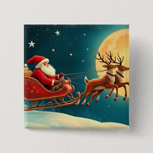 Santa Claus in Sleigh 15 Cm Square Badge (Front)