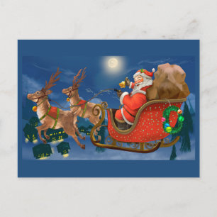 Santa Claus in Sleigh Christmas Holiday Postcard