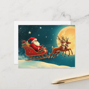 Santa Claus in Sleigh Holiday Postcard