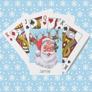 Santa Claus in Snow Stocking Stuffer Add Name Playing Cards