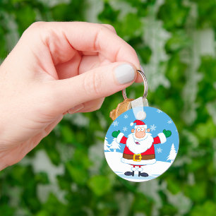Santa Claus in Snowy Winter Scene Key Ring