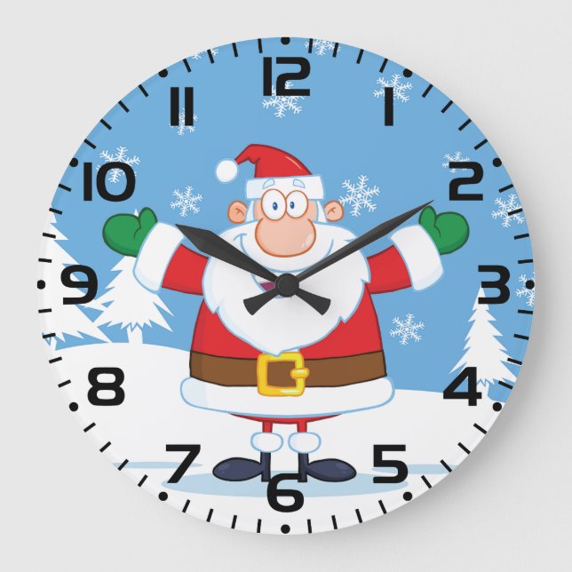 Santa Claus in Snowy Winter Scene Large Clock (Front)