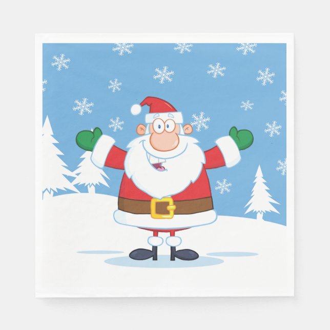 Santa Claus in Snowy Winter Scene Napkin (Front)