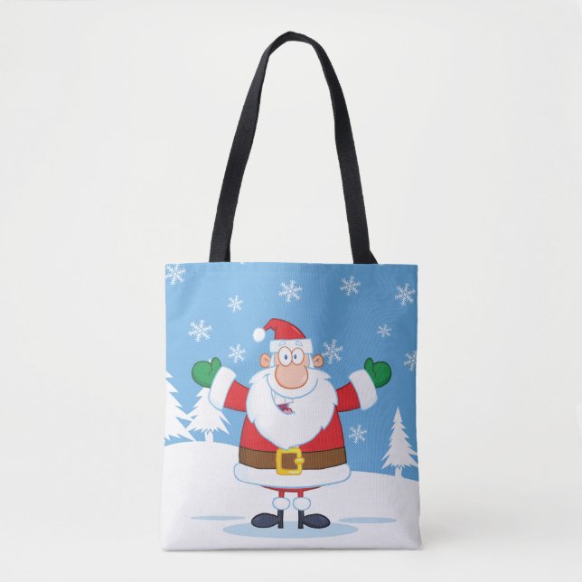 Santa Claus in Snowy Winter Scene Tote Bag (Front)