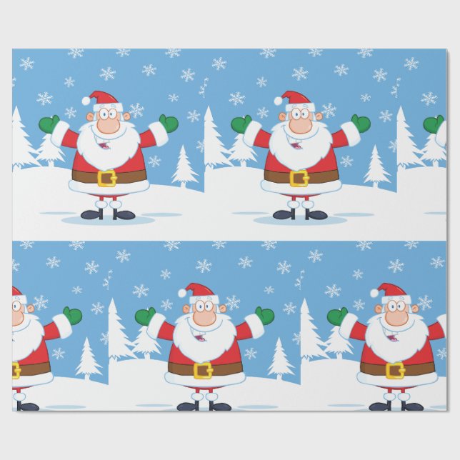 Santa Claus in Snowy Winter Scene Wrapping Paper (Flat)