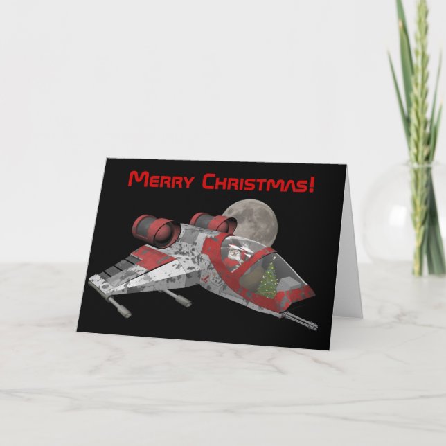Santa Claus In Spaceship Holiday Card (Front)