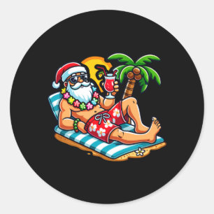Santa Claus in Swim Trunks Summer Xmas Beach Party Classic Round Sticker