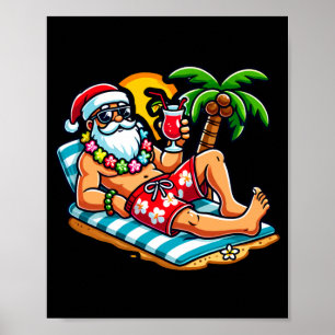 Santa Claus in Swim Trunks Summer Xmas Beach Party Poster