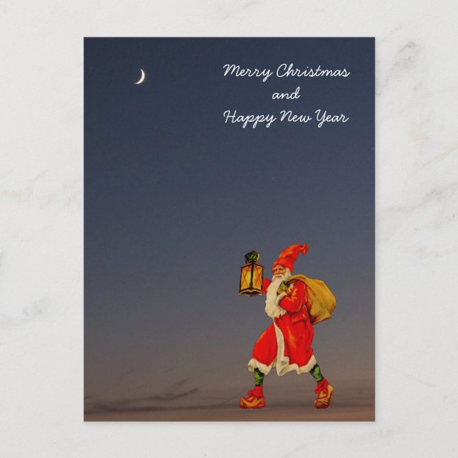 Santa Claus in the darkness with a lantern Holiday Postcard (Front)